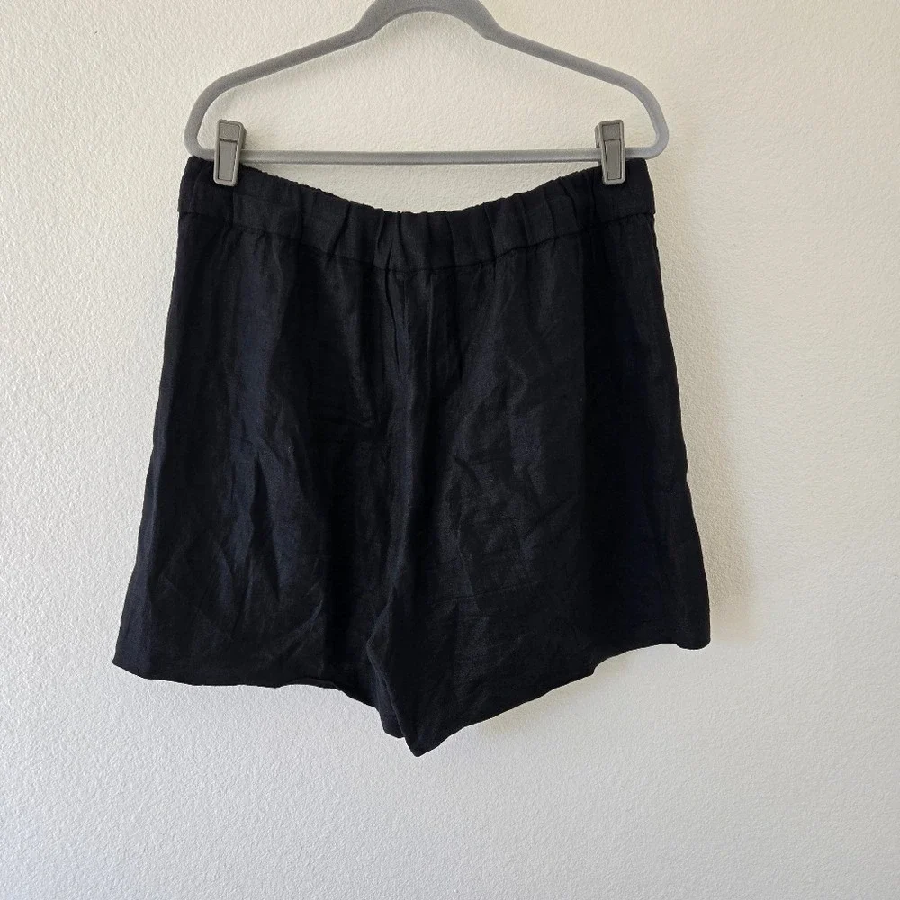 J.Crew Womens Long Tropez Short 100% Linen Size Large Black Pull-on  Minimalist